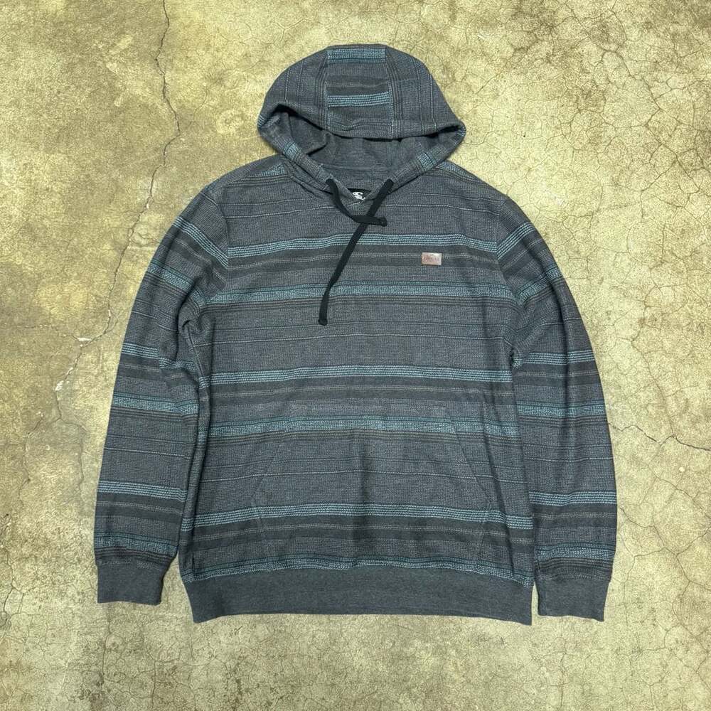O'Neill Bavaro Stripe Hoodie Size L Black Pullover French Terry y2k surfer